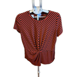 Thyme & Honey Red Black Striped Gathered Waist Short Sleeve Size Large